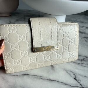 Gucci Embossed Cream Leather Wallet